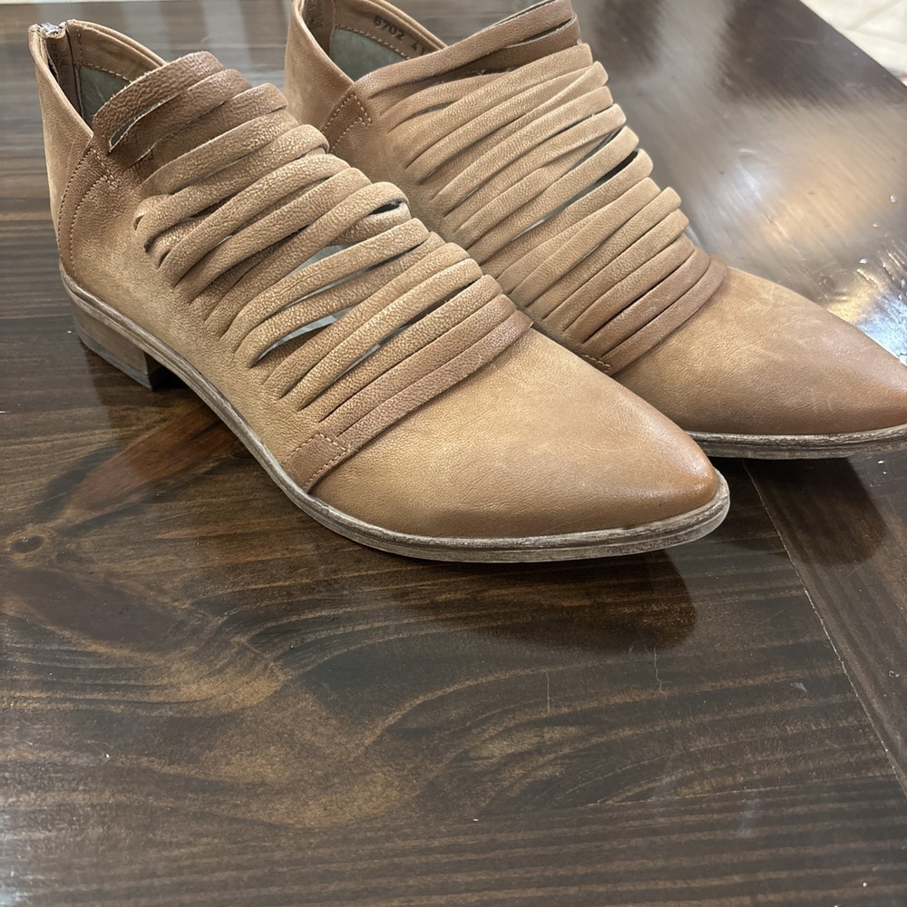 Free People Tan Suede Cutout Ankle Booties